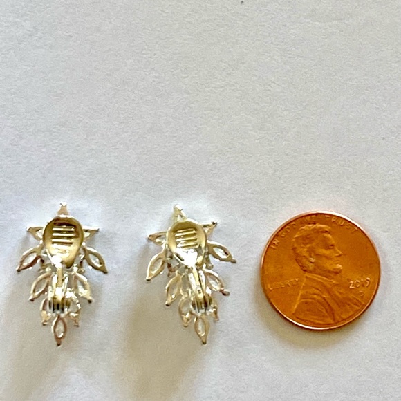 Sterling silver cz diamond cluster clip-on earrings - Picture 7 of 9